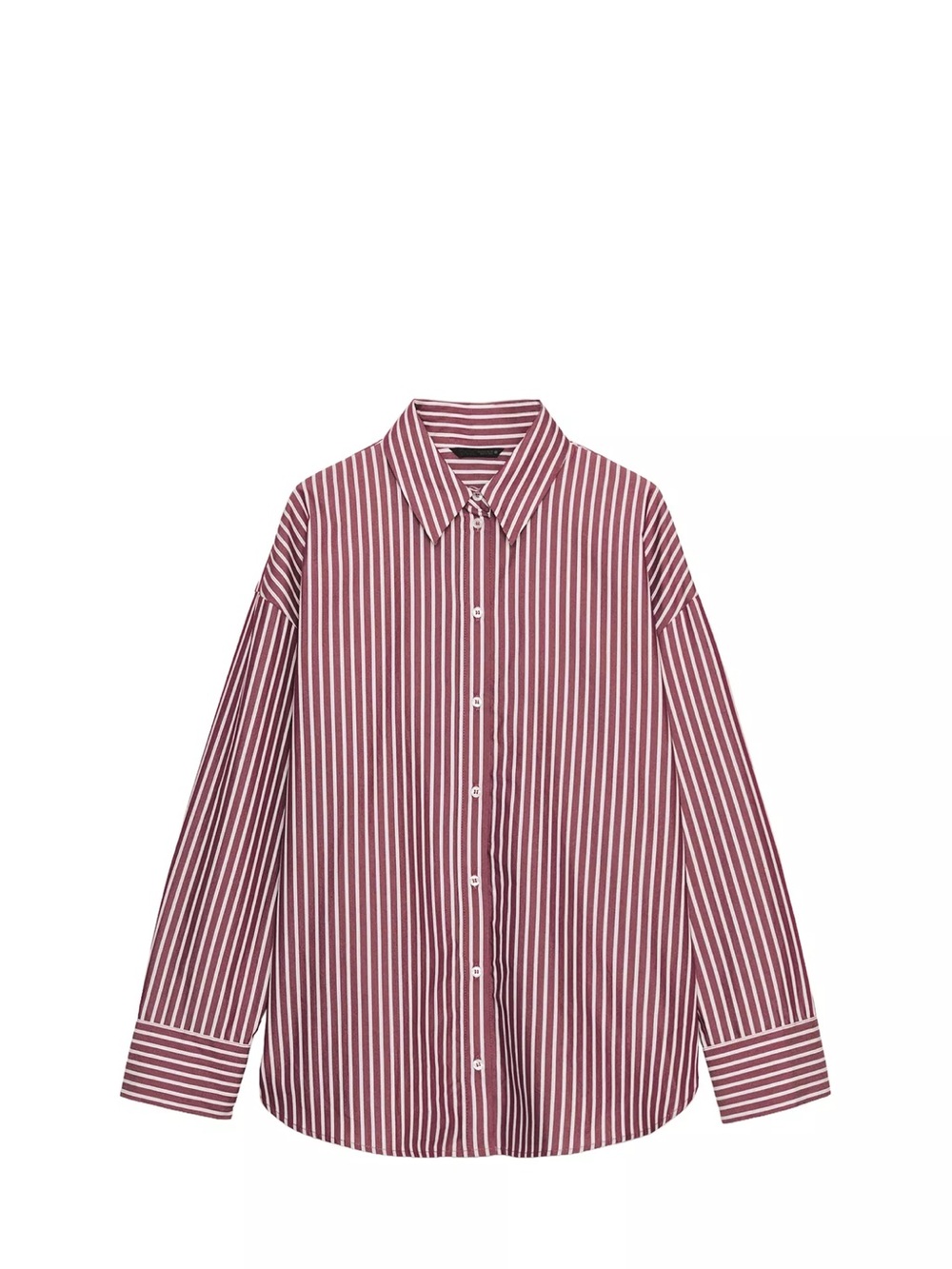 Zara Burgundy and Pink Striped Poplin Button Down Shirt Small
